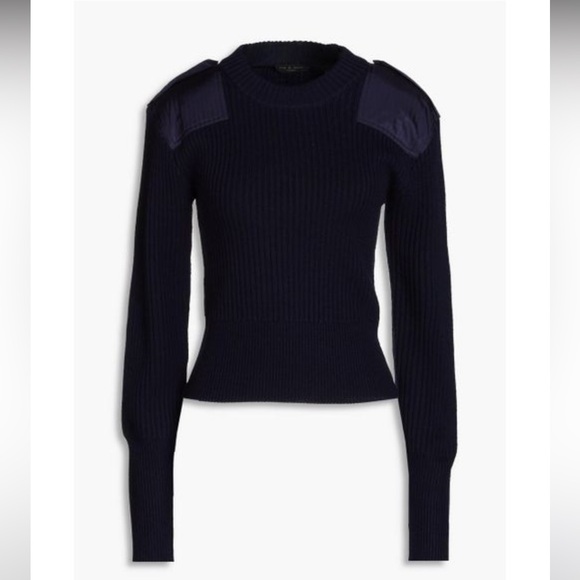 RAG & BONE Blue Ribbed Wool Satin Panel Sweater SZ S NWT - Picture 6 of 7